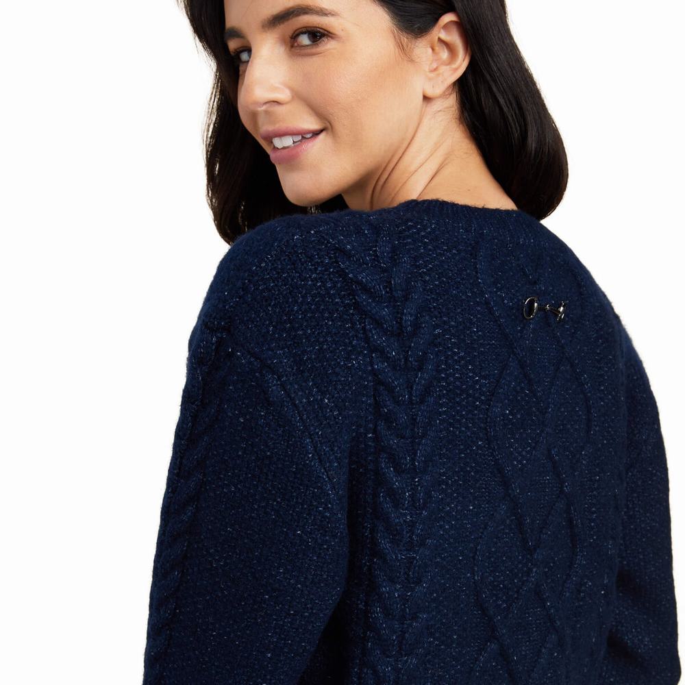 Women's Ariat Winter Quarter Sweaters Navy | OQYX-62375