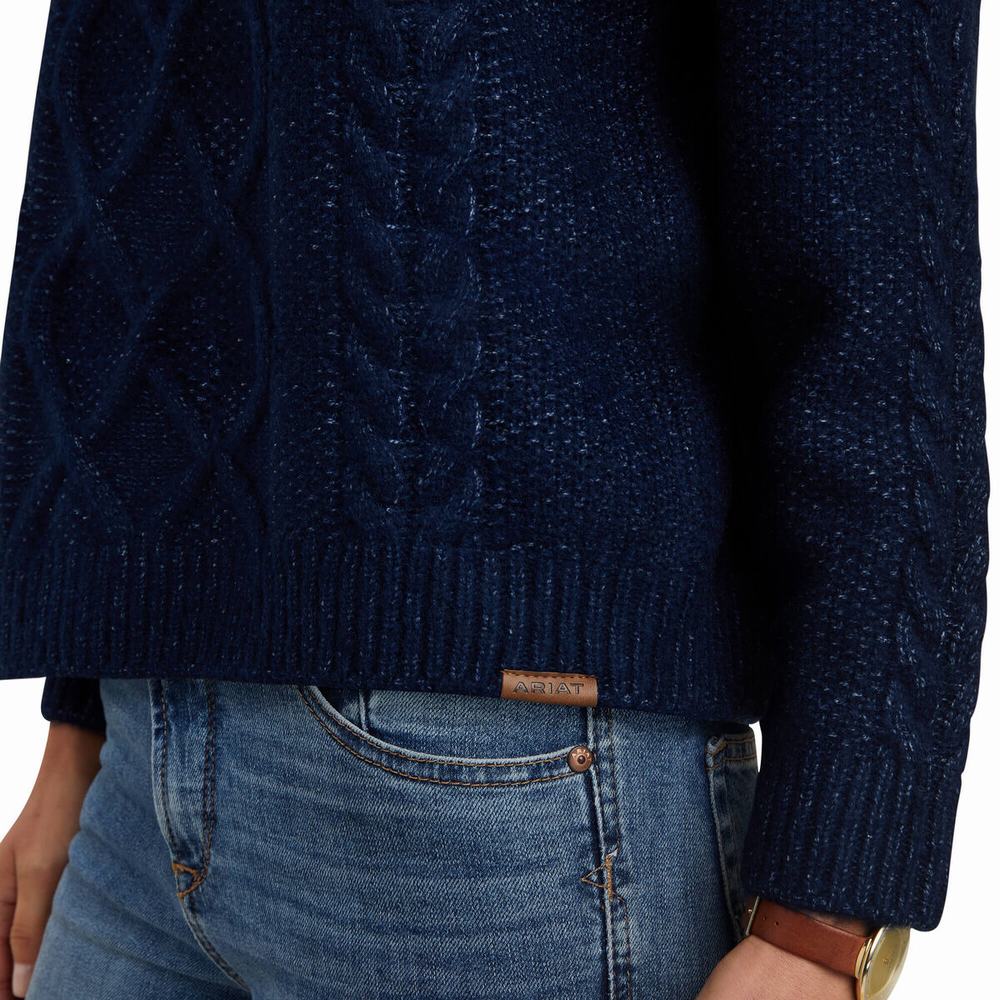 Women's Ariat Winter Quarter Sweaters Navy | OQYX-62375